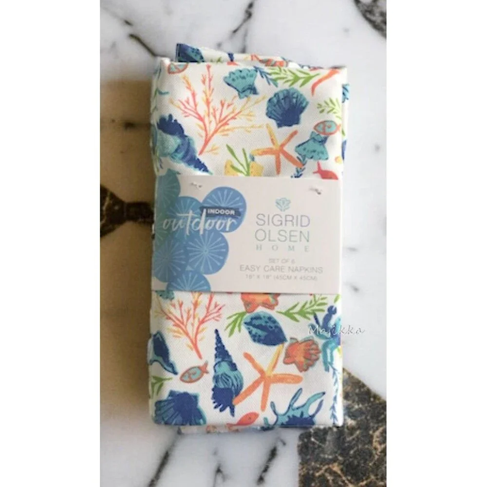 Sigrid Olsen Napkins Starfish Shell Easy Care Summer Outdoor Indoor Set of 4